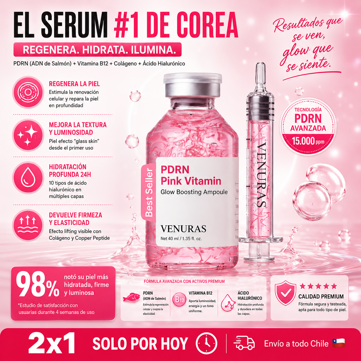 Pink Vitamin Glow Pro™ Sérum Energizante con PDRN y Vitamina B12